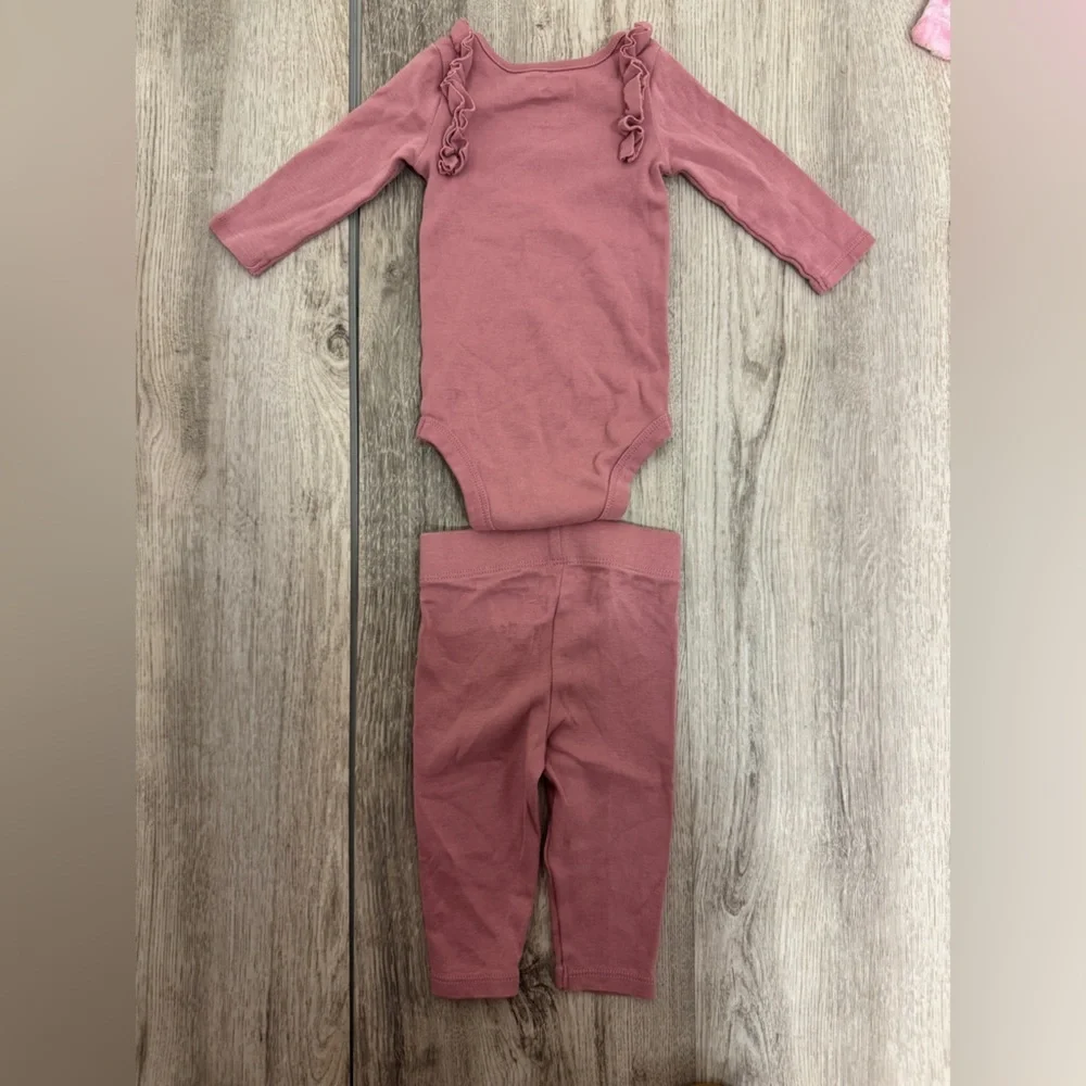 Mauve Pink Okie Dokie long sleeve onesie and Leggings Set